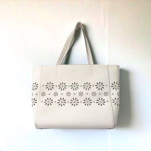 Kate Spade Leather White Faye Drive Floral Tote Bag